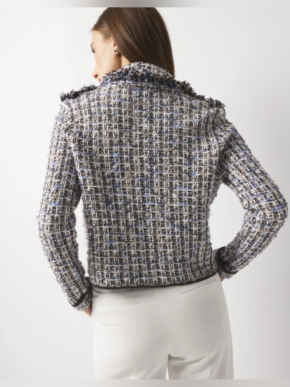 Women’s White House Black Market Tweed Sweater Jacket Blue Size Small - Picture 5 of 6